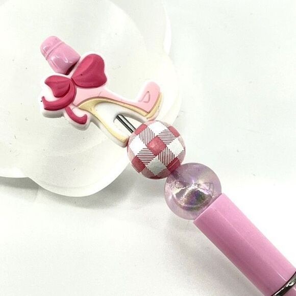 High heel bow Barbiecore handmade pen NEW beads rhinestone bling hot pink shoes - Picture 1 of 6